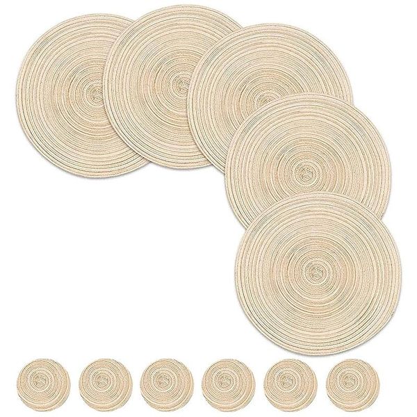 

mats & pads 12 pcs round placemats and coasters set(15 inchx15 inch&4.33 inchx4.33 inch)