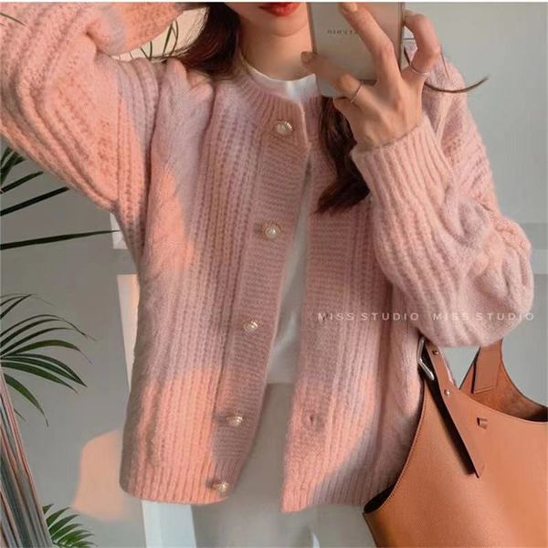 

women's knits & tees zawfl-cardigan candy color women's jacket, korean fashion knitted round neck autumn coat, casual pullover, White