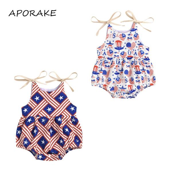 

jumpsuits 2021 0-24m baby girl romper for independence day stars and striped printing pattern sleeveless u-shaped collar summer playsuit, Blue