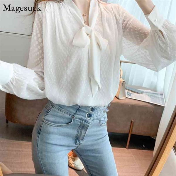 

autumn korean long sleeve bow v-neck shirt women loose elegant chiffon blouse office blouses casual blusas mujer 11547 210512, White