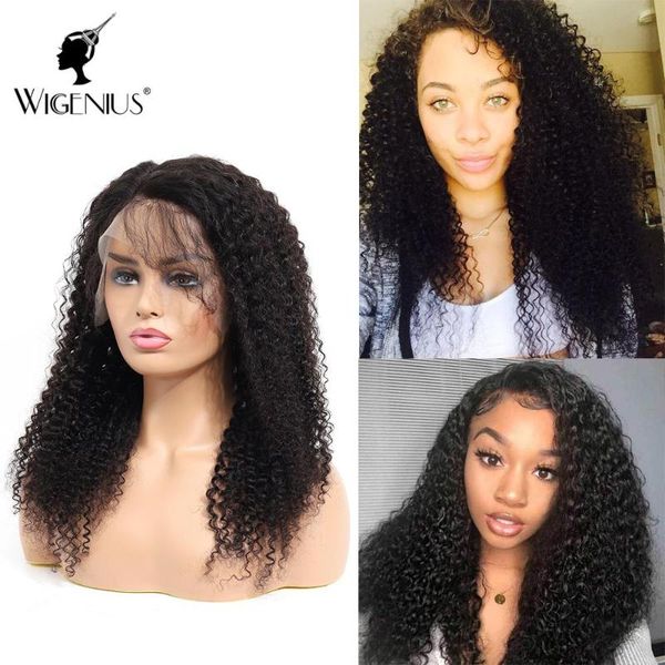 

lace wigs wigenius 13x4 front kinky curly human hairwig for black women jerry prepluck glueless brazilian hair, Black;brown