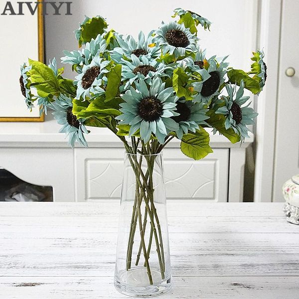 

head artificial garden sunflowers diy flower branches suitable for home wedding autumn decoration fake plastic stem sunflower decorative flo