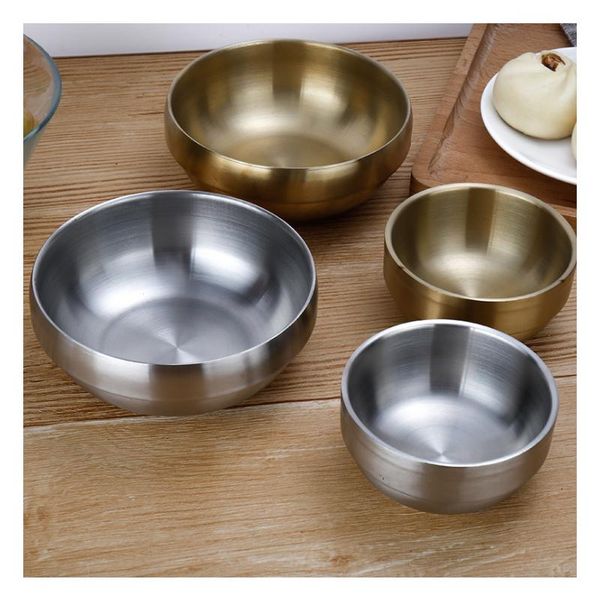

bowls 1 pcs thickened 304 stainless steel bowl double-layer heat insulation to prevent scald safety 10/14cm double color optional