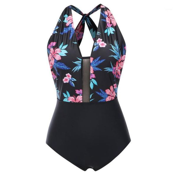 

women's swimwear plus size women 1-piece strappy bikini print backless beachwear 1 -piece fashion swimsuit retro beach, White;black