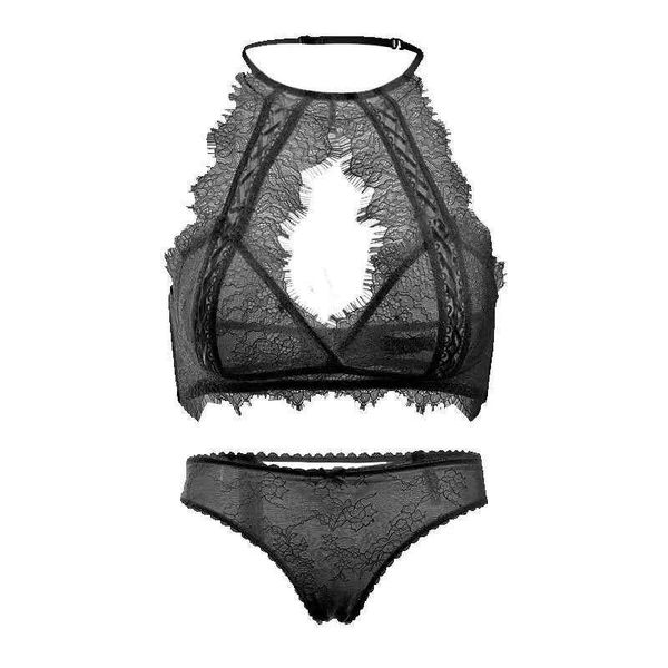 

bras retro bra female lace hanging neck underwear gathered beautiful back translucent ultra-thin set, Red;black