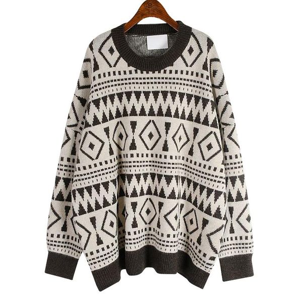 

women's sweaters brownbig size knitting sweater loose fit round neck long sleeve women pullovers fashion autumn winter 2021 u796, White;black