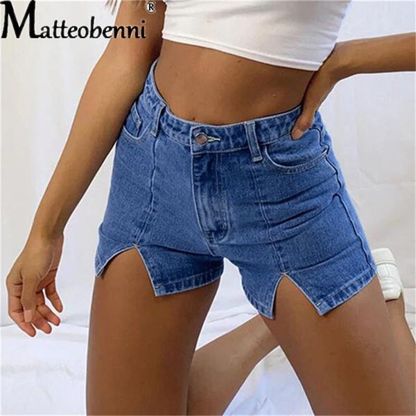 

women's shorts women high waist denim stretch tight hem split jeans summer street casual soft thin girl short, White;black