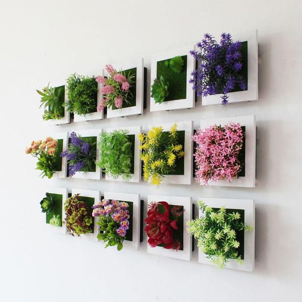 

nordic plastic wall mounted artificial flowers with po frame for living room background decor home table 15*15cm decorative & wreaths