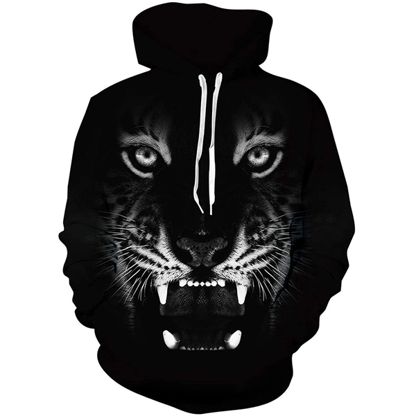 

tiger head 3d printing hoodie visual impact party punk gothic round neck american sweater hoodie, Black