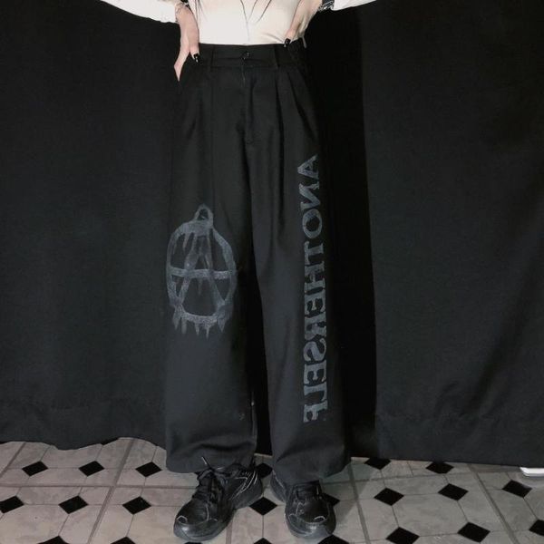 

women's pants & capris fall feeling wide leg pant straight tube men and women bf autumn dark trousers lazy graffiti suit casual drag do, Black;white