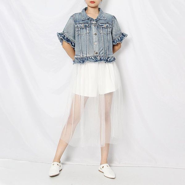 

women's jackets european and american tide brand autumn fashion casual loose wash jeans stitching mesh slim denim jacket women js8s, Black;brown