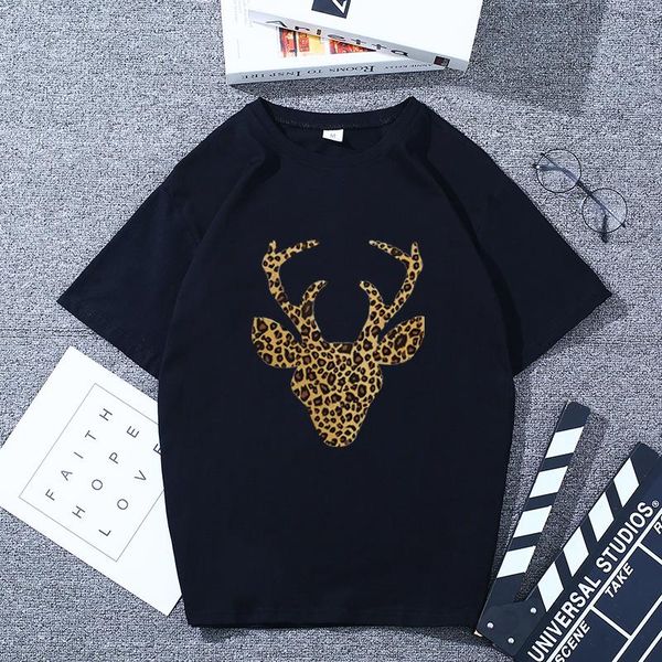 

women's t-shirt lepoard elk printed tshirt women printing plus size letter short-sleeved harajuku streetwear vintage femme t-shirts, White