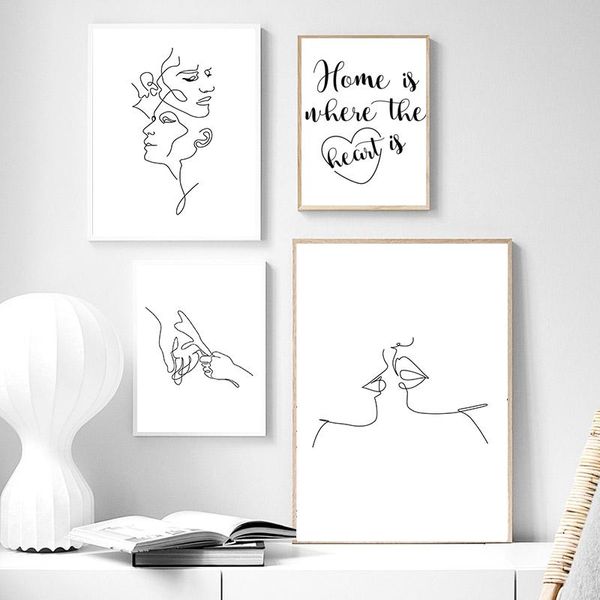 

paintings minimalist abstract line drawing picture home decor nordic canvas painting wall art figure kiss poster and print for living room