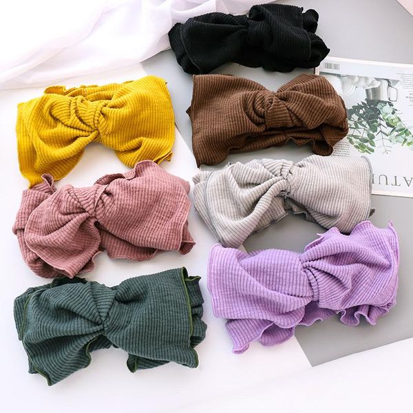 

hair accessories bisenmade autumn winter headbands women striped solid headwear elastic knitted fabric bowknot for girls