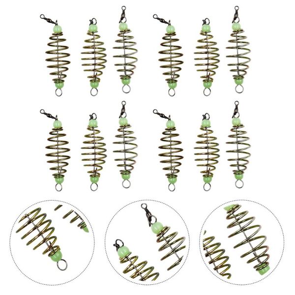 

fishing hooks 24pcs spring fshing bait traps with luminous bead olive shape cages