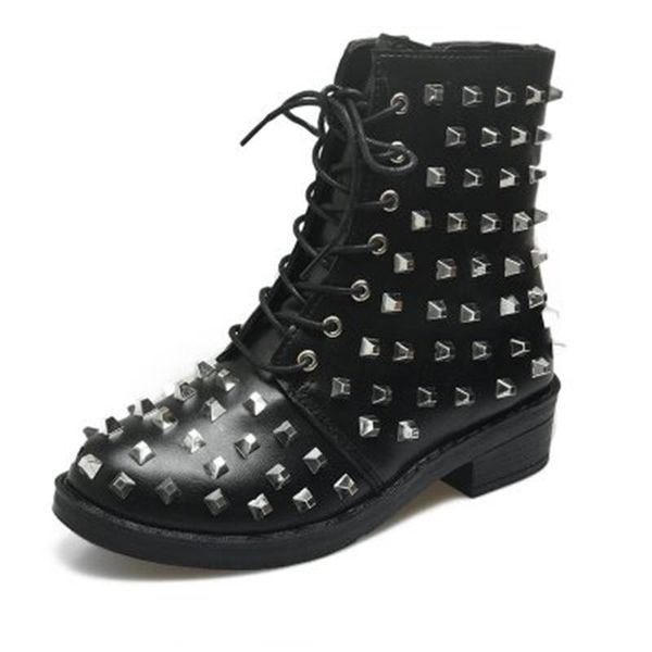 

boots silver rivets studs women's designer platform shoes for woman black gothic leather ankle female
