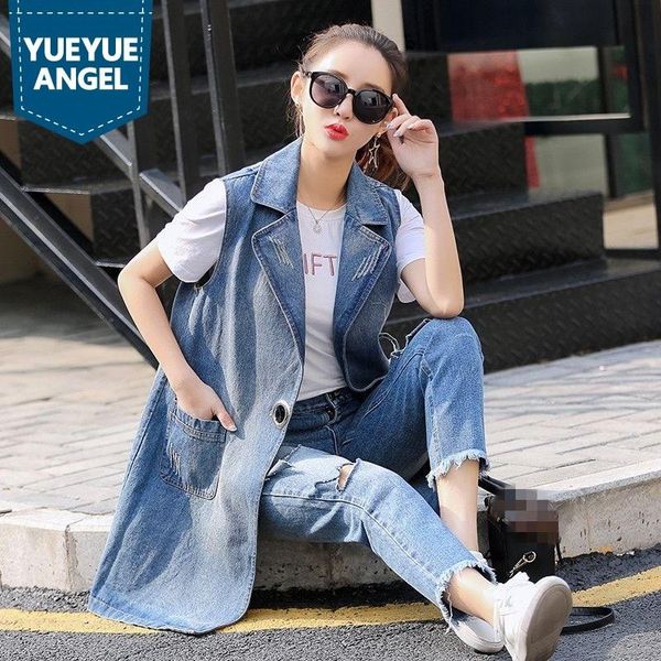 

women's vests autumn fashion plus size women long jacket sleeveless cardigan ladies jeans waistcoats female denim streetwear, Black;white
