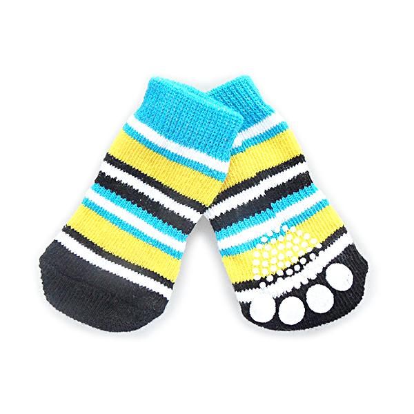 

dog apparel pet puppy cat anti-slip knit cotton weave sock 4 pcs l blue