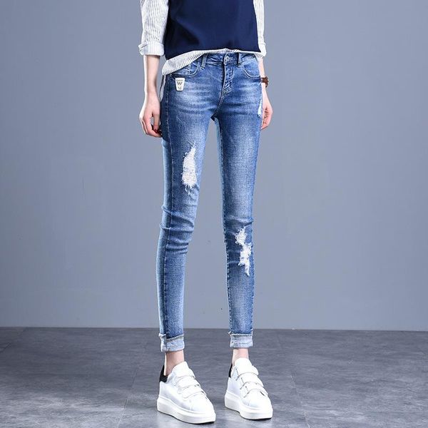 

women's jeans nine-point pencil high waist tight-fitting feet spring and autumn korean style thin stretch slim pants, Blue