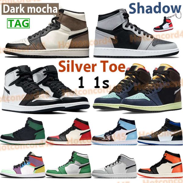 

high 1 1s og light smoke grey twist basketball shoes bred royal si er toe dark mocha unc patent shadow lucky green chicago mid men sneakers, Black