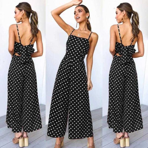 

women's jumpsuits & rompers european and american polka dot suspenders straight back jum si2r, Black;white