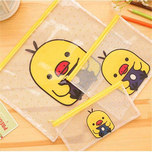 

business card files korea stationery transparent zipper file pocket cute little yellow duck cartoon pencil paper clip office supplies 7.83