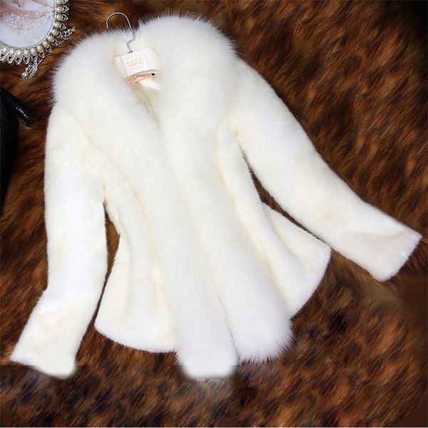 Kış Kadın Kürk Mont Beyaz Siyah Kalın Sıcak Faux Kürk Ceket Kısa Giyim 211018