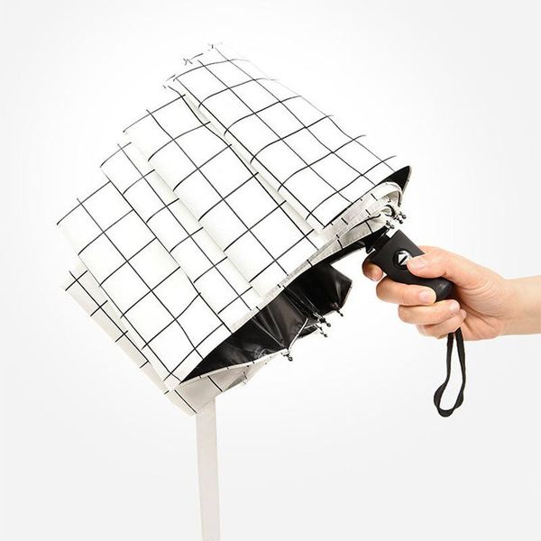 

umbrellas creative three-fold automatic umbrella men and women small fresh lattice reinforced folding clear