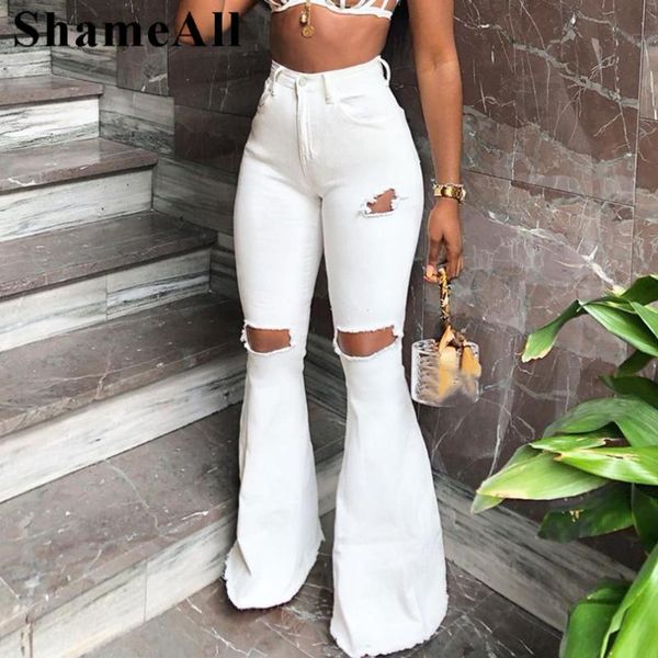 

women's jeans vintage streetwear y2k pink stretchy skinny high waist flare party club melody holes ripped bell bottoms denim pant, Blue