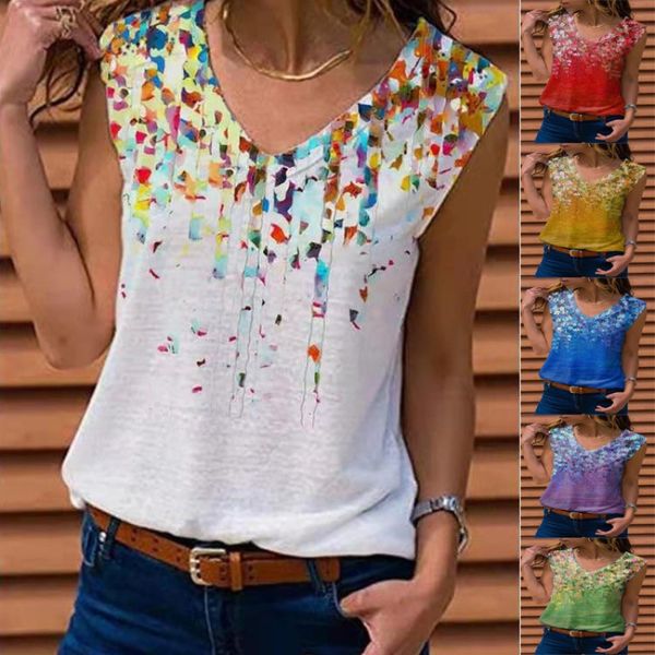 

2021 summer european and american women's floral vest sleeveless t-shirt, White