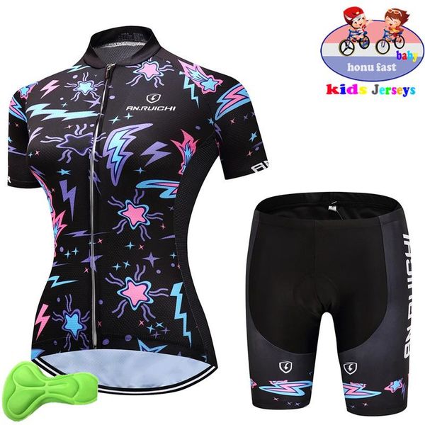 

kids cycling jersey set girl short sleeve summer clothing mtb ropa ciclismo child bicycle wear sports suit racing sets, Black;blue