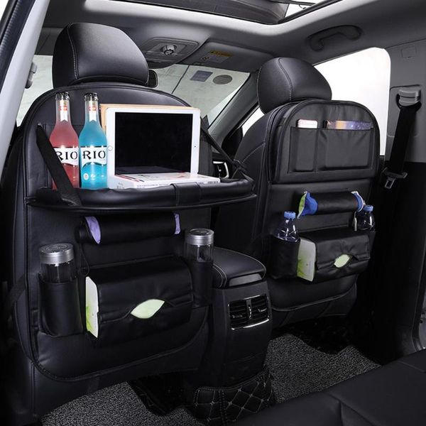 

car organizer seat back leather tidy pocket storage bag multi-pocket large capacity travel holder table accessories