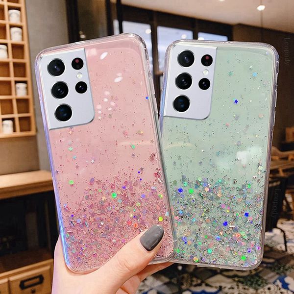 

for samsung note20 case bling glitter star phone cases for s21 note 20 ultra 5g transparent cover s21plus