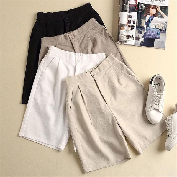 

women's shorts cotton and linen casual plus size 2021 summer style korean high-waist thin wide-leg, White;black