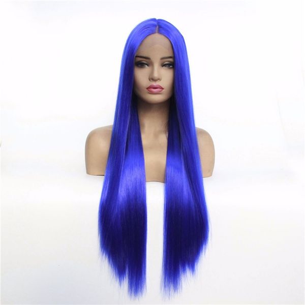 

silky stright synthetic lacefrontal wig simulation human hair lace front wigs 12~26 inches perruques 180728-2blue, Black;brown