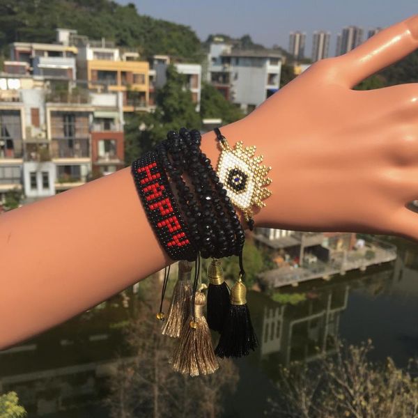 

charm bracelets evil eye pulseras delica miyuki bracelet bileklik turkish jewelry 2021 women black crystal gift, Golden;silver