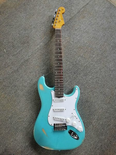 

guitar, fpst-1019 antique do old blue color solid body white pickguard rosewood fretboard electric