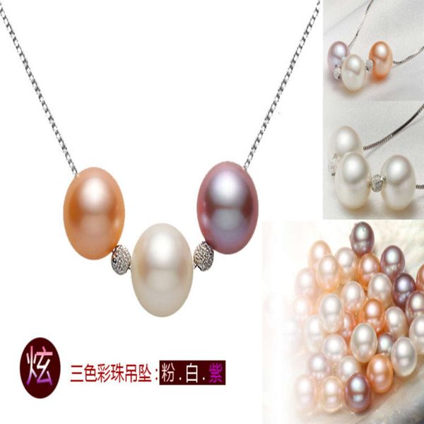 

dazzle 3 color pearl 925 silver pendant hfy-037, Black