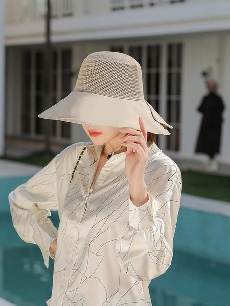 

wide brim hats 2021 big-edge sun hat female beach sunscreen ultraviolet rays summer western fashion face-covering big, Blue;gray