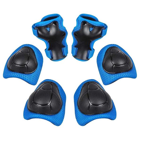 

kids knee and elbow pads wrist guards for roller skates riding protector set 6 piece &, Black;gray