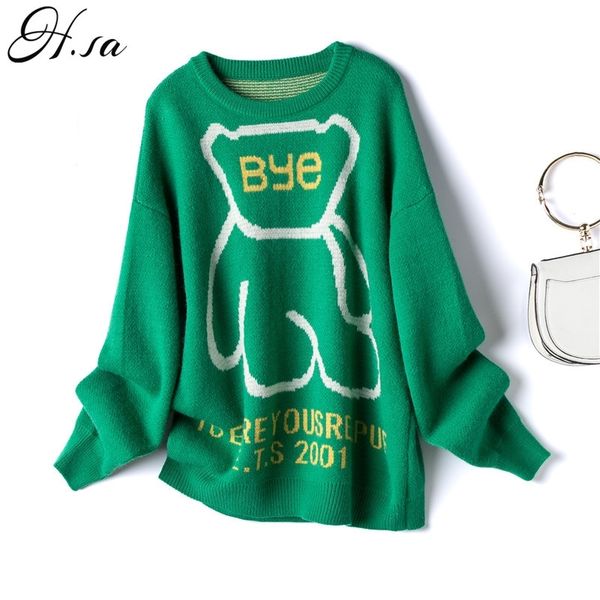 

h.sa cute and pullovers oneck bear letters printed tunic sweater jumpers 210417, White;black