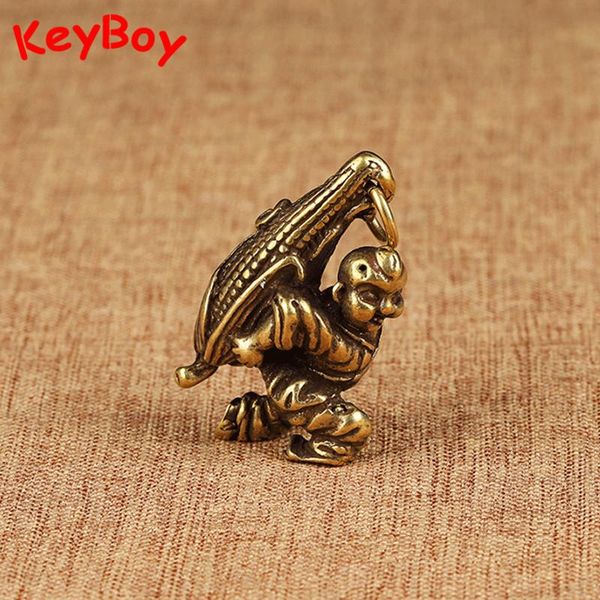 

keychains brass naughty child carrying big corn figure keychain pendants vintage pure copper key chain rings hangings accessories jewelry, Silver