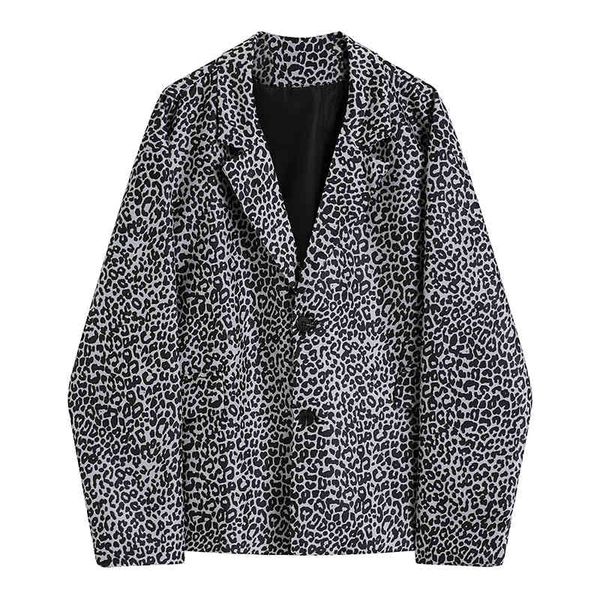 

women's suits & blazers ins outono das mulheres retro manga longa casaco blazer leopardo impressÃ£o tendÃªncia escura solta all-match ja, White;black