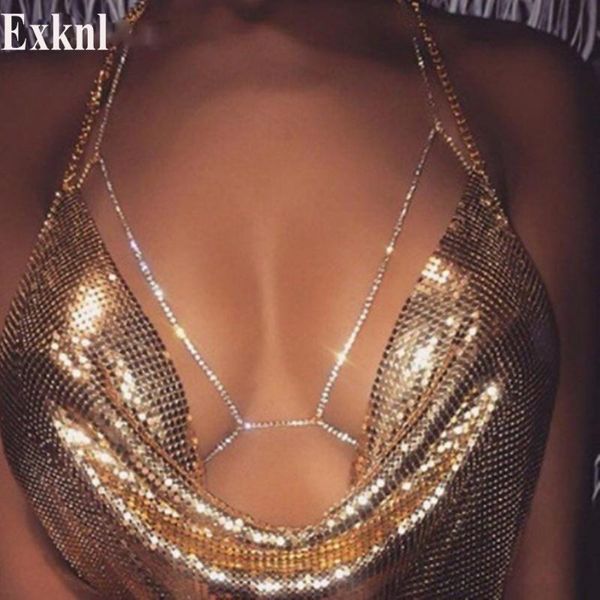 

exknl brand women body jewelry long maxi necklaces crystal chains wedding choker necklace accessories fashion, Silver