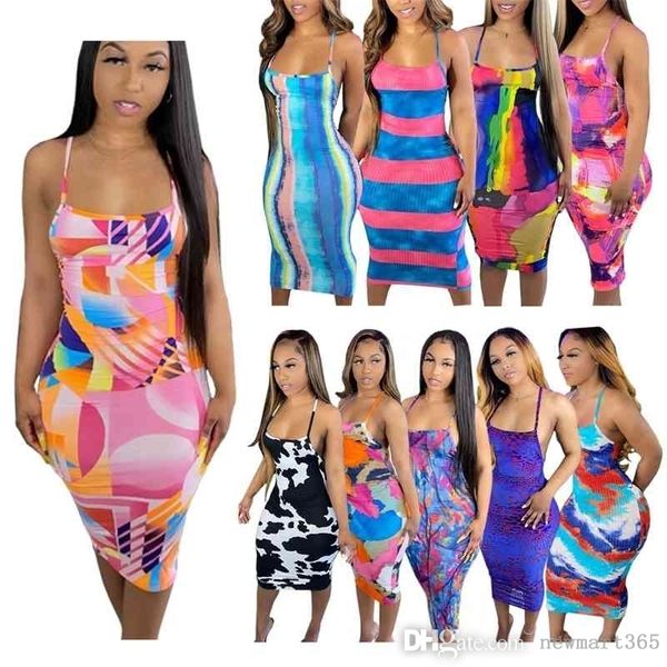 

women midi dresses spring and summer printed wedding dress thin sling half-length skirt plus size women clothing, Black;gray