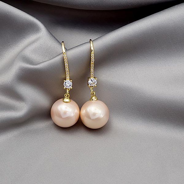 

hoop & huggie vsnow fashion cubic zircon oversize pearl c shape earrings for women girls exquisite circle hook earring jewelry pendientes, Golden;silver