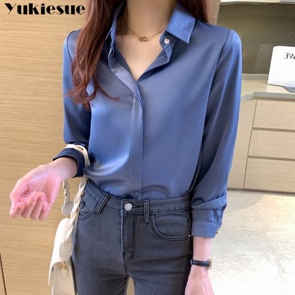 

silk shirts women white shirt women long sleeve shirts blouse office lady satin silk blouse plus size woman basic shirt 210519