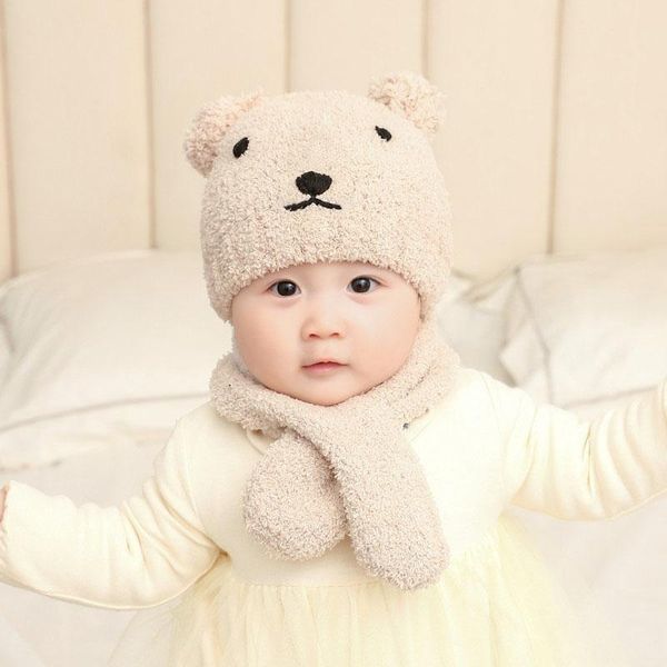 

caps & hats 1pcs baby hat scarf set cute bear eear warm fleece kids winter beanie cap outdoor warmer toddler boys girls scarves, Yellow
