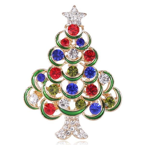 

factory alloy oil drop hollow color diamond christmas tree brooch fashion pin christmas