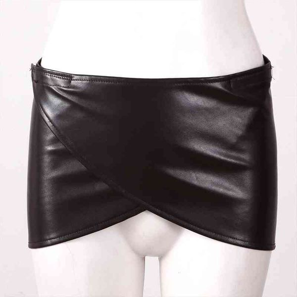 

anime bodycon wetlook pu womens skirt leather wrapped miniskirt crisscross front apron mini belt halloween cosplay costume, Black